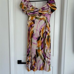 Lulu's One Shoulder Multicolor Pleated Dress